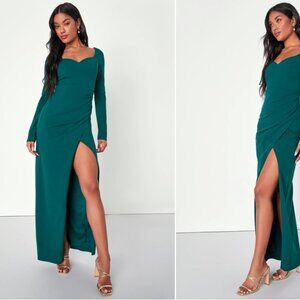 Lulus Undeniable Beauty Emerald Green Long Sleeve Tulip Maxi Dress